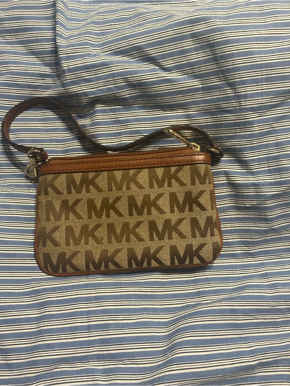 Michael Kors Brown and Tan MK Logo Crossbody Wristlet